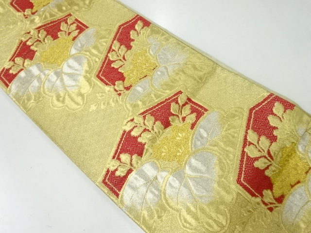 アンティーク　亀甲に桐模様織出し袋帯（材料）